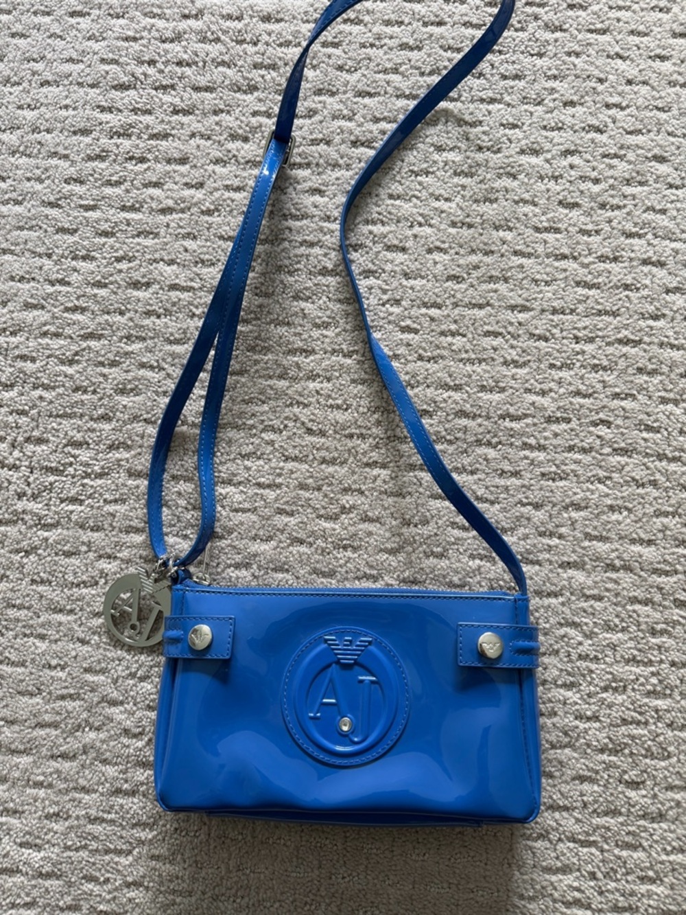 Armani Jeans Glossy Patent Crossbody in Vibrant Blue